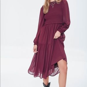 Women’s forever 21 size s Smocked Peasant-Sleeve Dress burgundy
